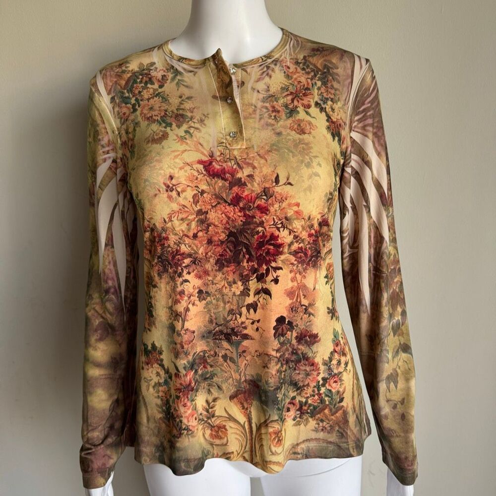 VTG Y2K Floral Allover Print Henley Top Small Whimsigoth Fairycore Romantic USA